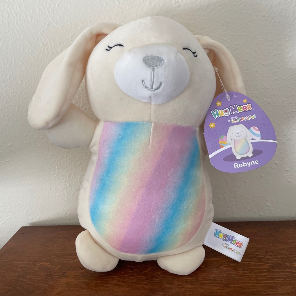 Squishmallows Hug Mees NWT 9" Robyne Pastel Rainbow Bunny Rabbit Stuffed Animal